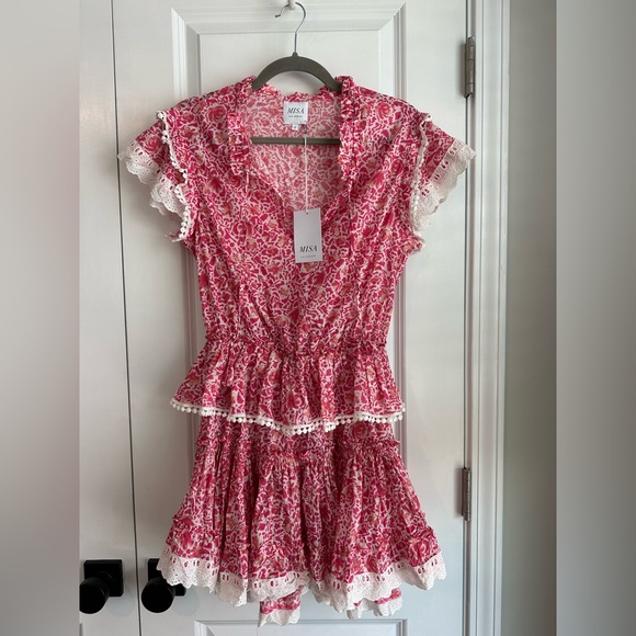 Misa Los Angeles Dresses & Skirts - MISA Los Angeles Lilian Dress Pink Animal Floral Tiered Lace Trim NWT Size S